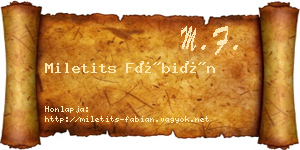Miletits Fábián névjegykártya